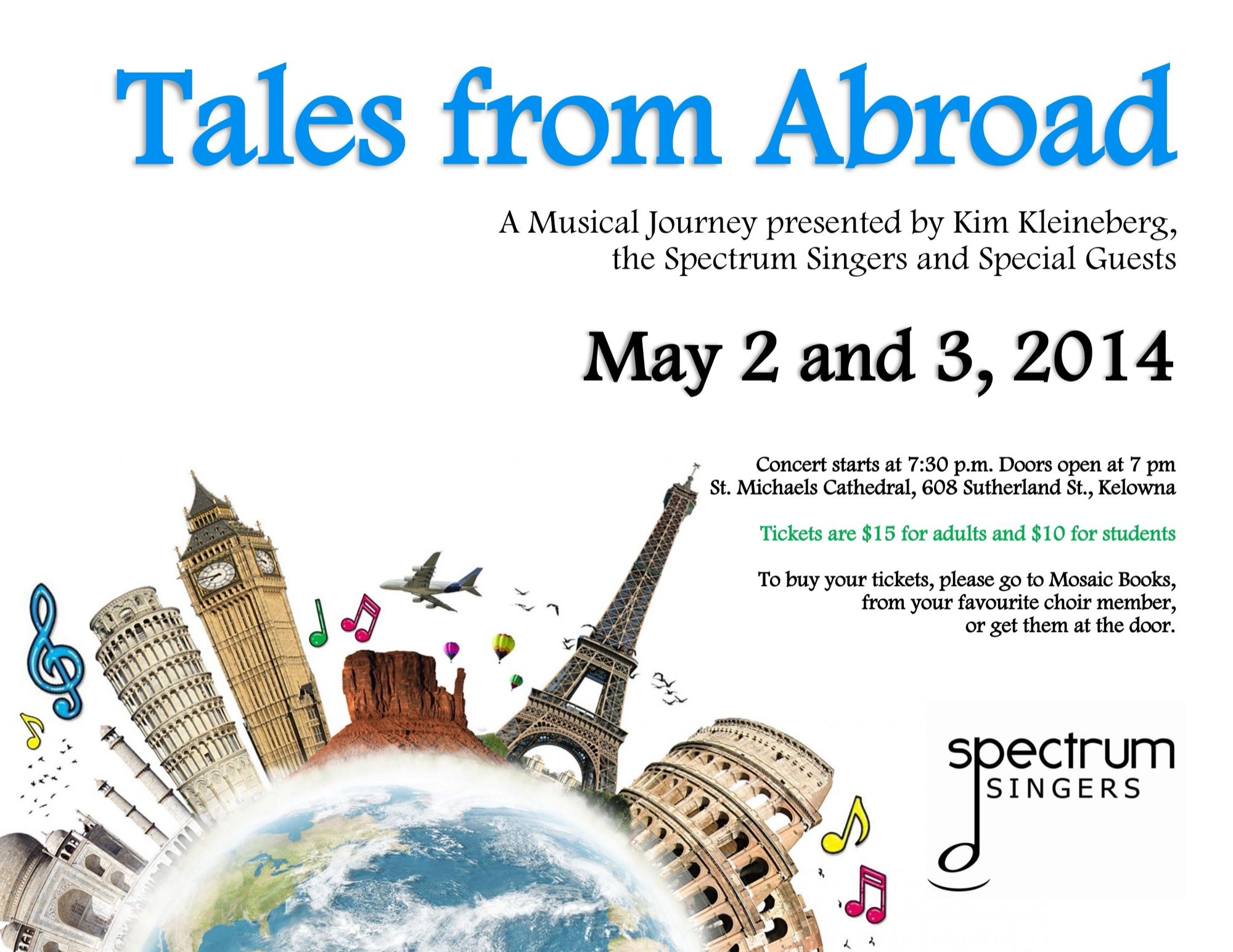 Concert poster for Tales from Abroad, listing dates, venue and ticket prices.