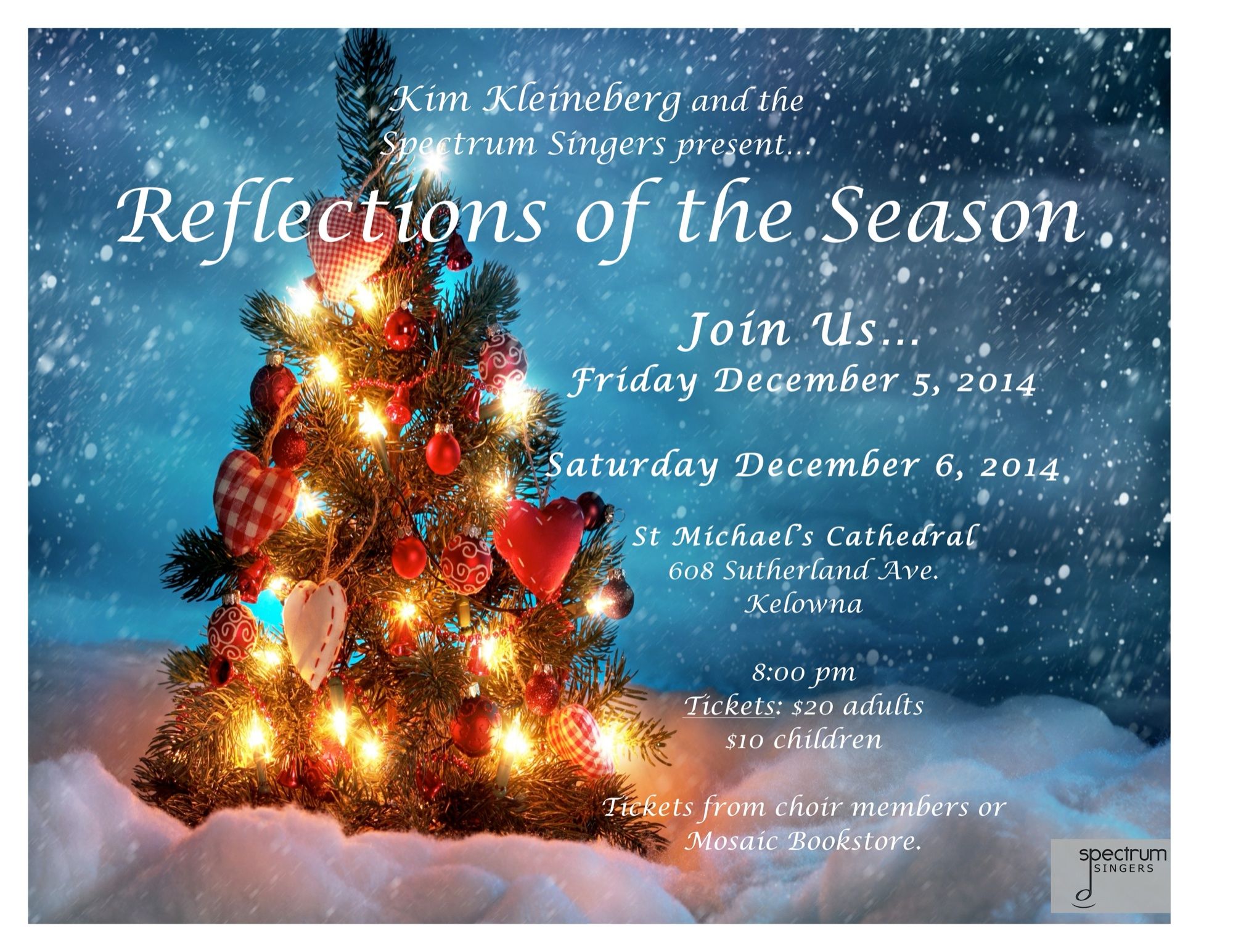 Concert poster for Reflections of the Season, listing dates, venue and ticket prices.